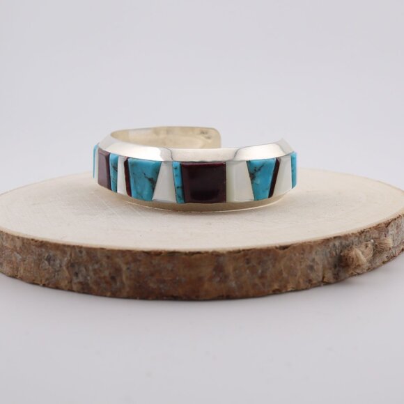 Native American Multi‎ Stones Cuff Bracelet Sterling Silver Signed Sz 6.5 in. ** - Picture 11 of 12